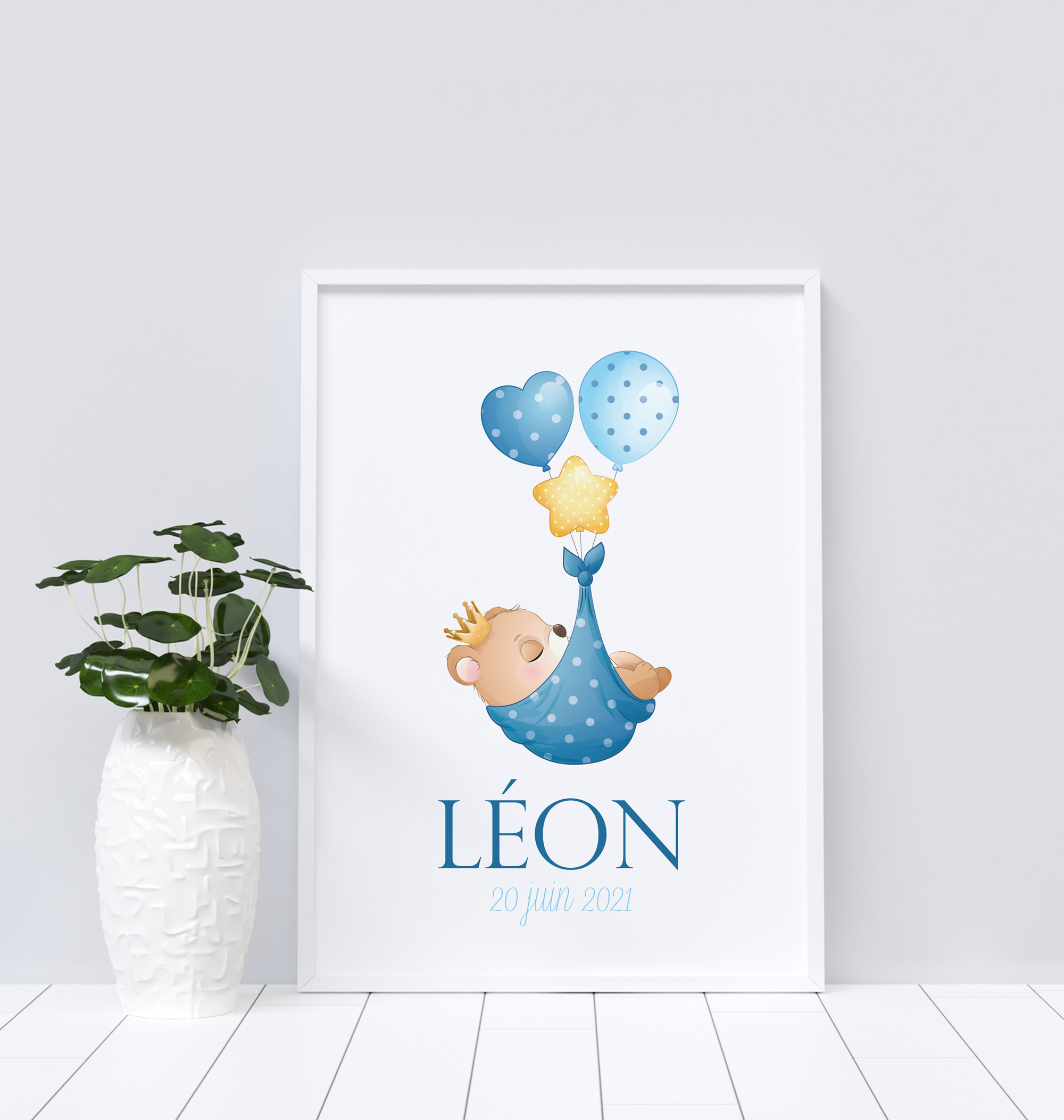 Affiche naissance garçon - Cadeau bébé personnalisé